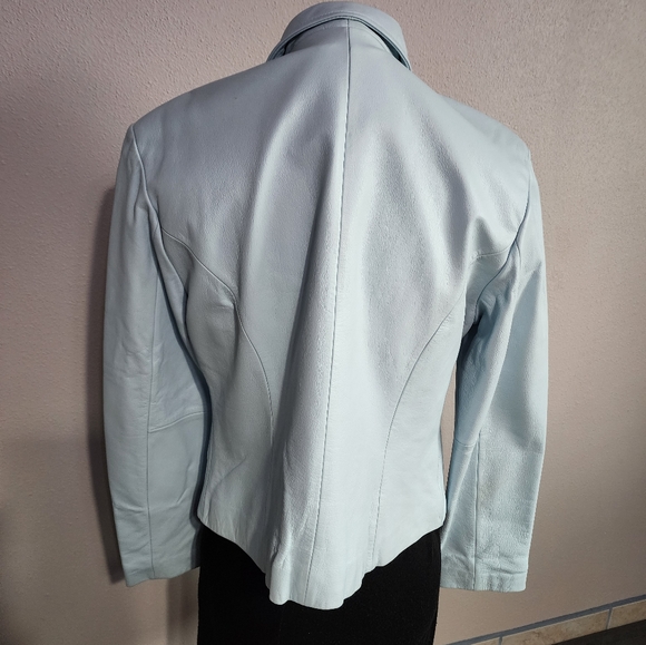 Ice Blue Leather Hard Rock Zip Up Jacket - Picture 2 of 5